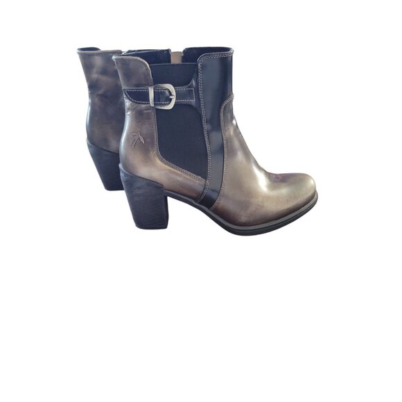 Dromedaris Metallic Ankle Boots Round Toes Women Size 38 Zip Block Heel Chelsea - Picture 2 of 10